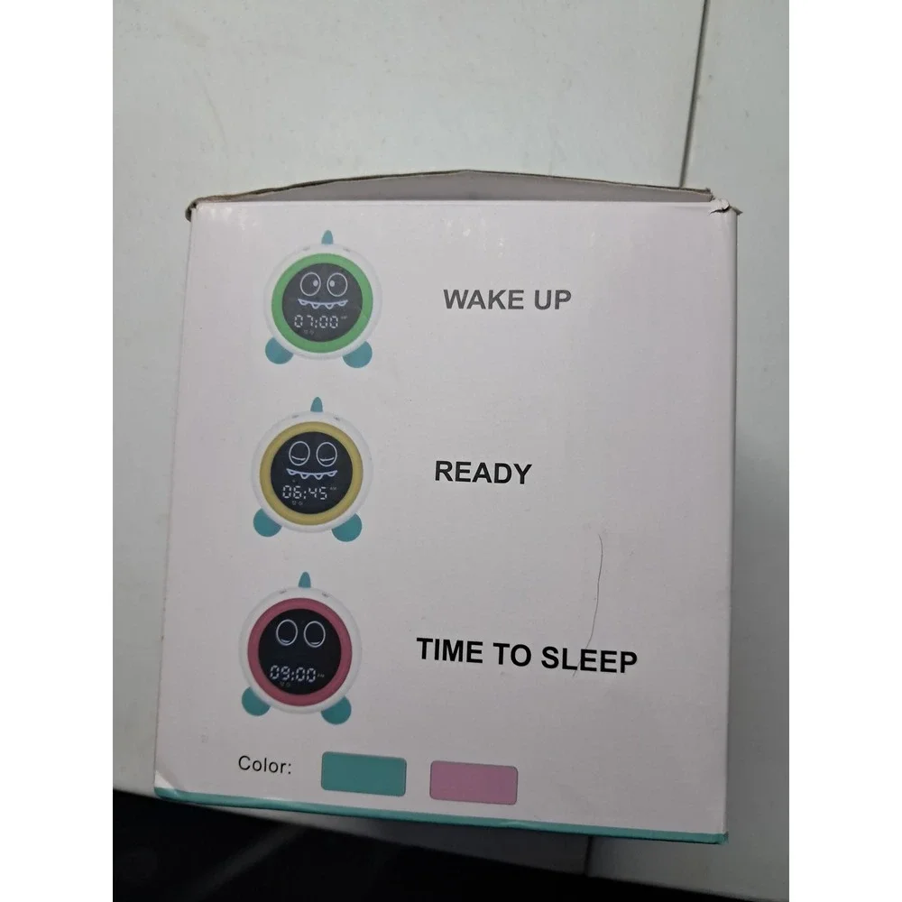 Kids Alarm Clock Sleep Trainer Night Light Sound Machine Model YF100 White Teal